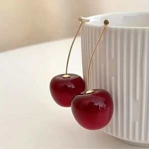 Cherry Red Gold Earrings